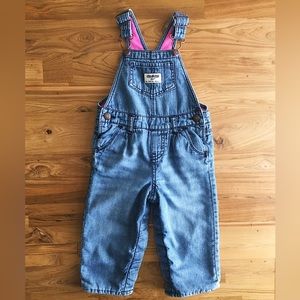 OshKosh 12M Pink Fleece-Lined Denim Overalls for Toddler